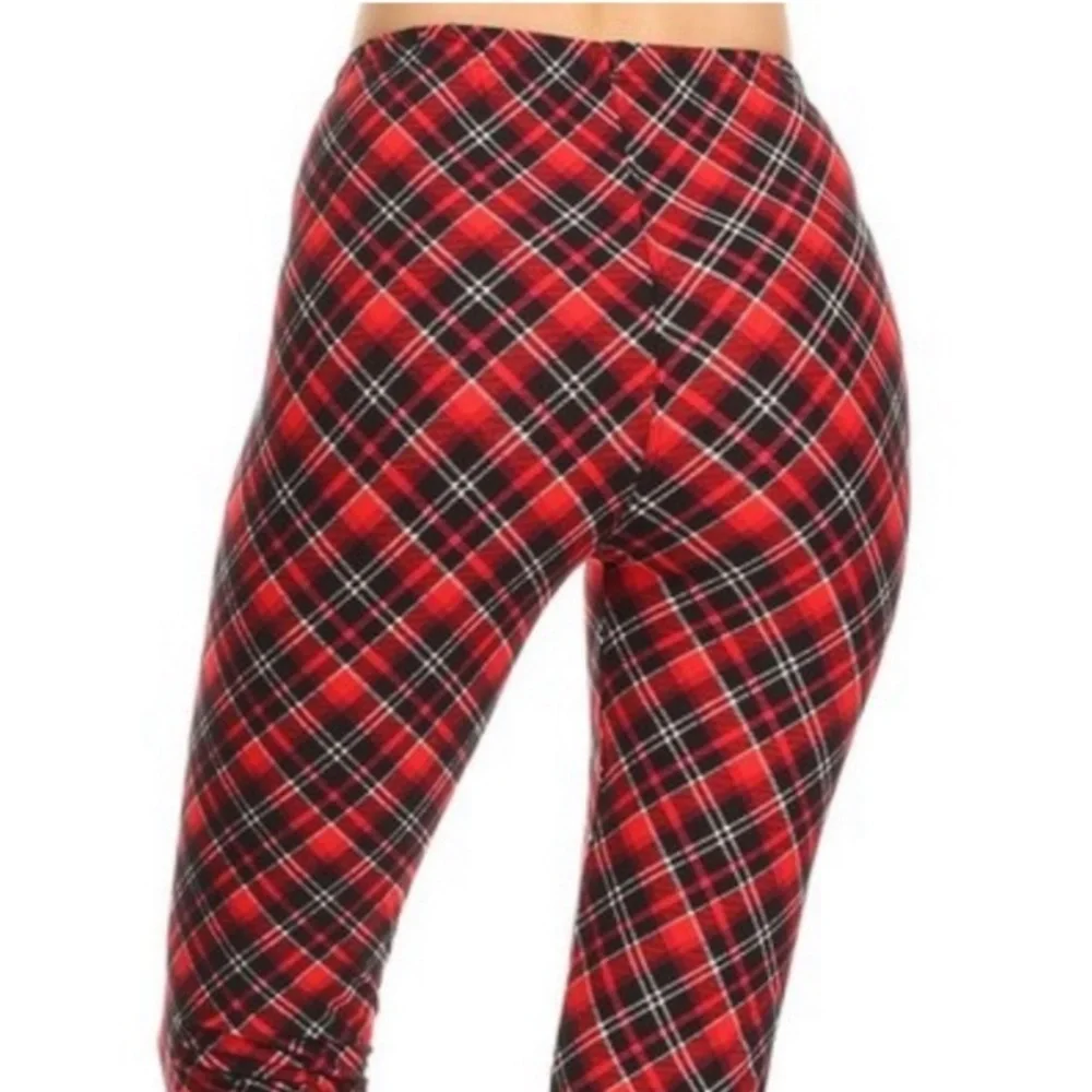 🎄1️⃣LEFT🎄NEW BUTTERY SOFT WOMEN ULTRA STRETCH MUST HAVE PLAID LEGGINGS - Picture 4 of 5